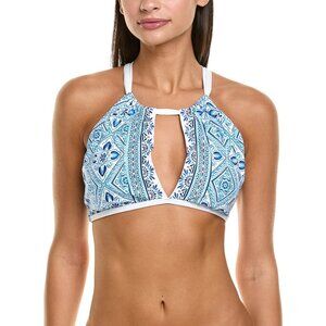 New La Blanca Breeze High Neck Halter Bikini Top in Blue Size 14